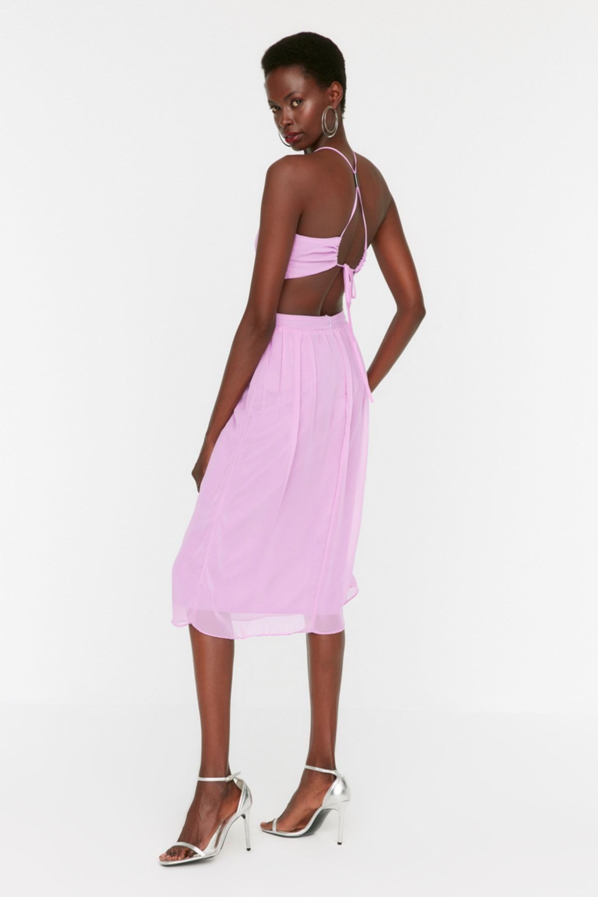 Chiffon tie back hot sale midi skater dress