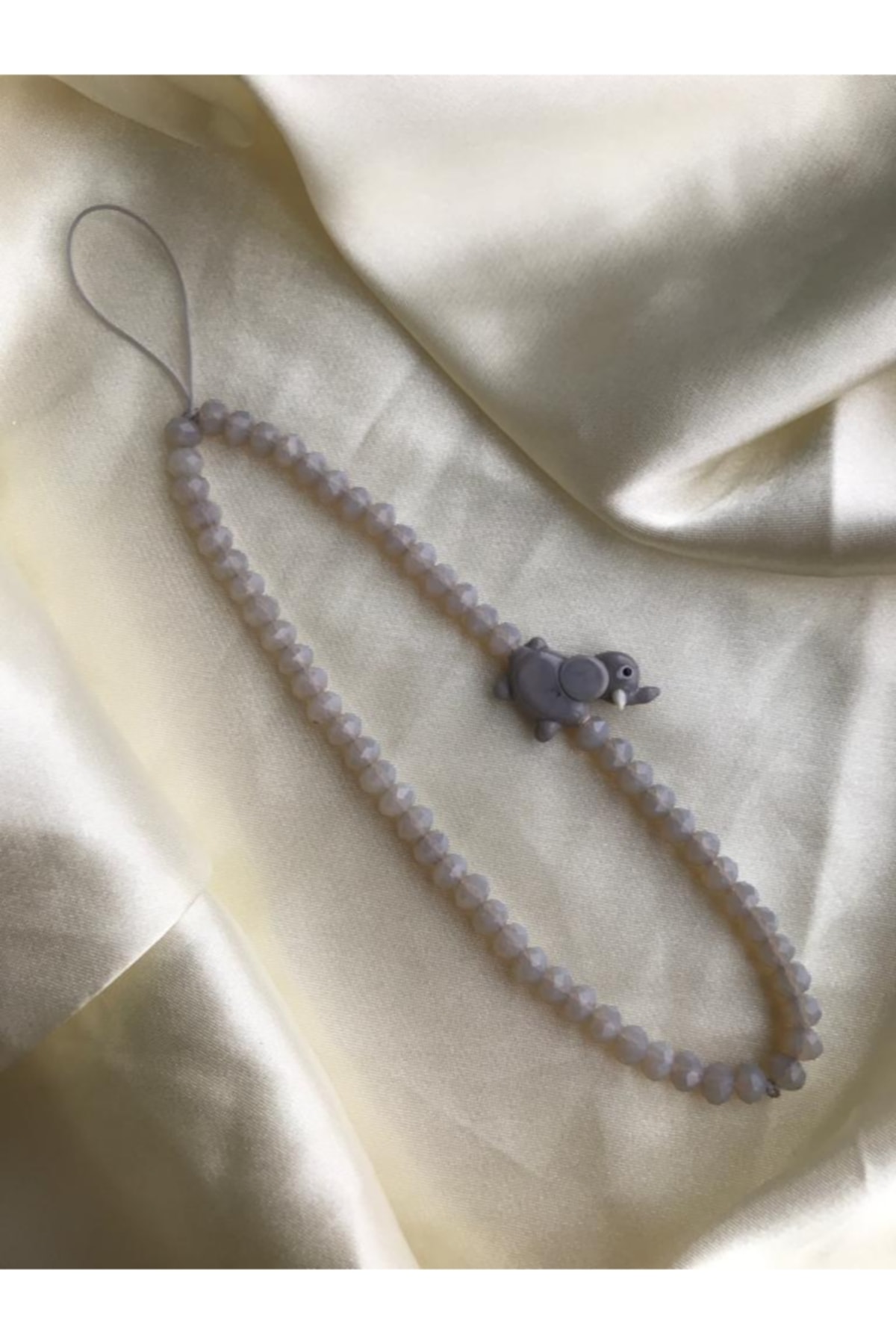Elephant Glass Murano and Grey Crystal Bead Detailed Charm Phone Strap Accessory