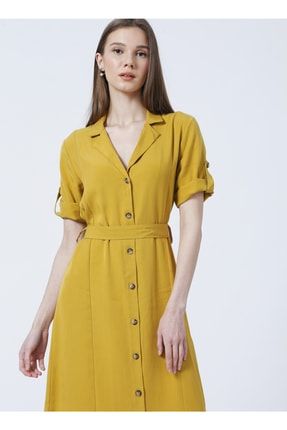 Comfort Gömlek Yaka Basic Düz Yağ Yeşili Kadın Elbise - Cm-zaro 5002795867