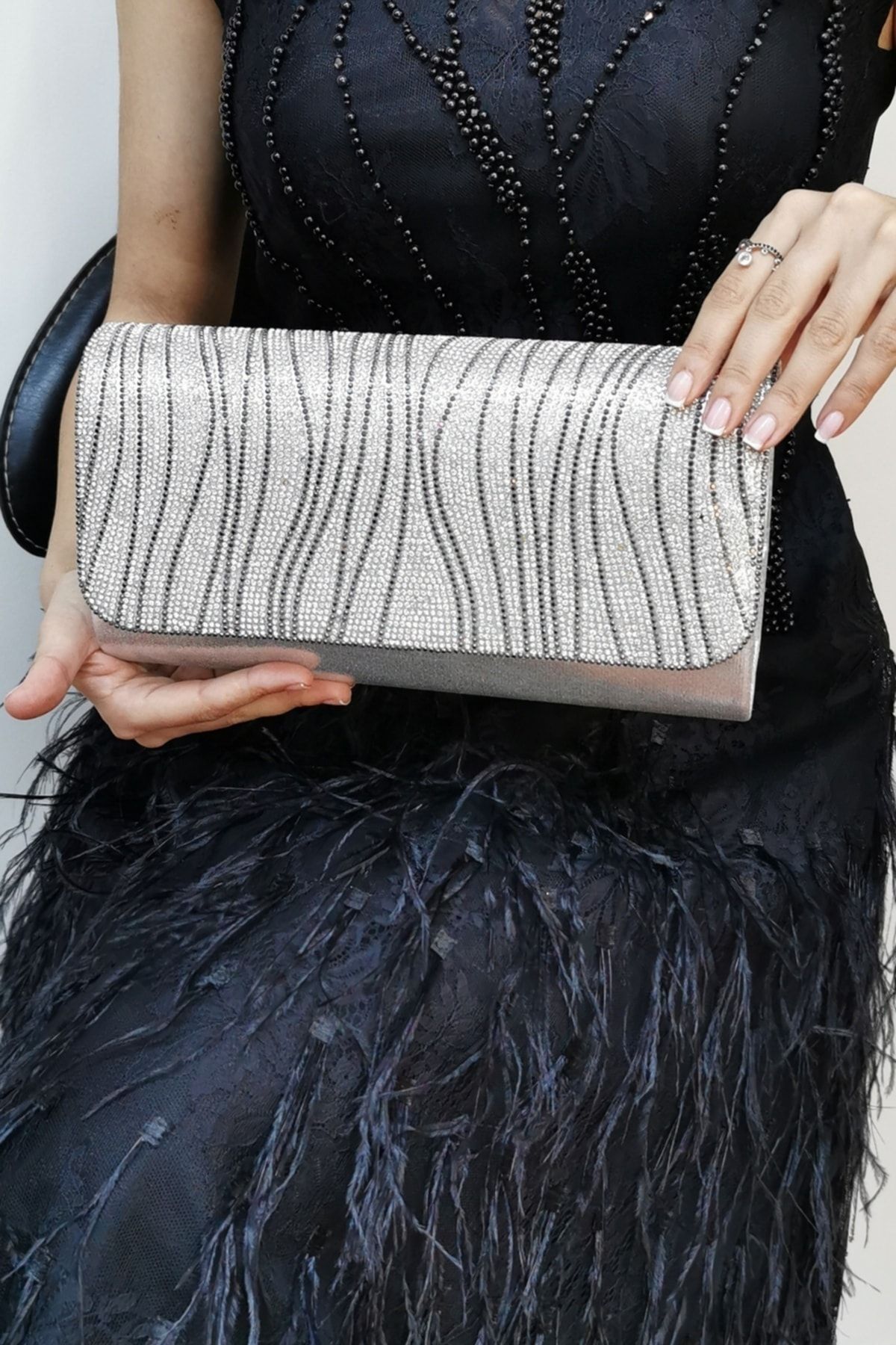 NAZART WATERY STONE SILVER WOMEN S EVENING DRESS CLUTCH BAG Trendyol