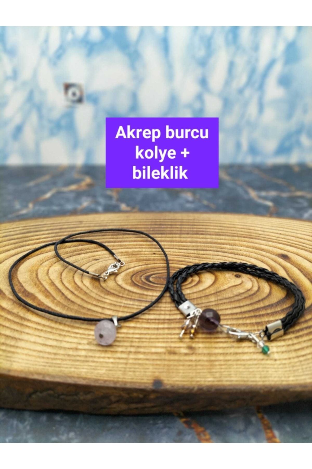 By Damla Collection-Natural Stone Scorpio Bracelet+necklace Gift- Amethyst Stone-unisex 2