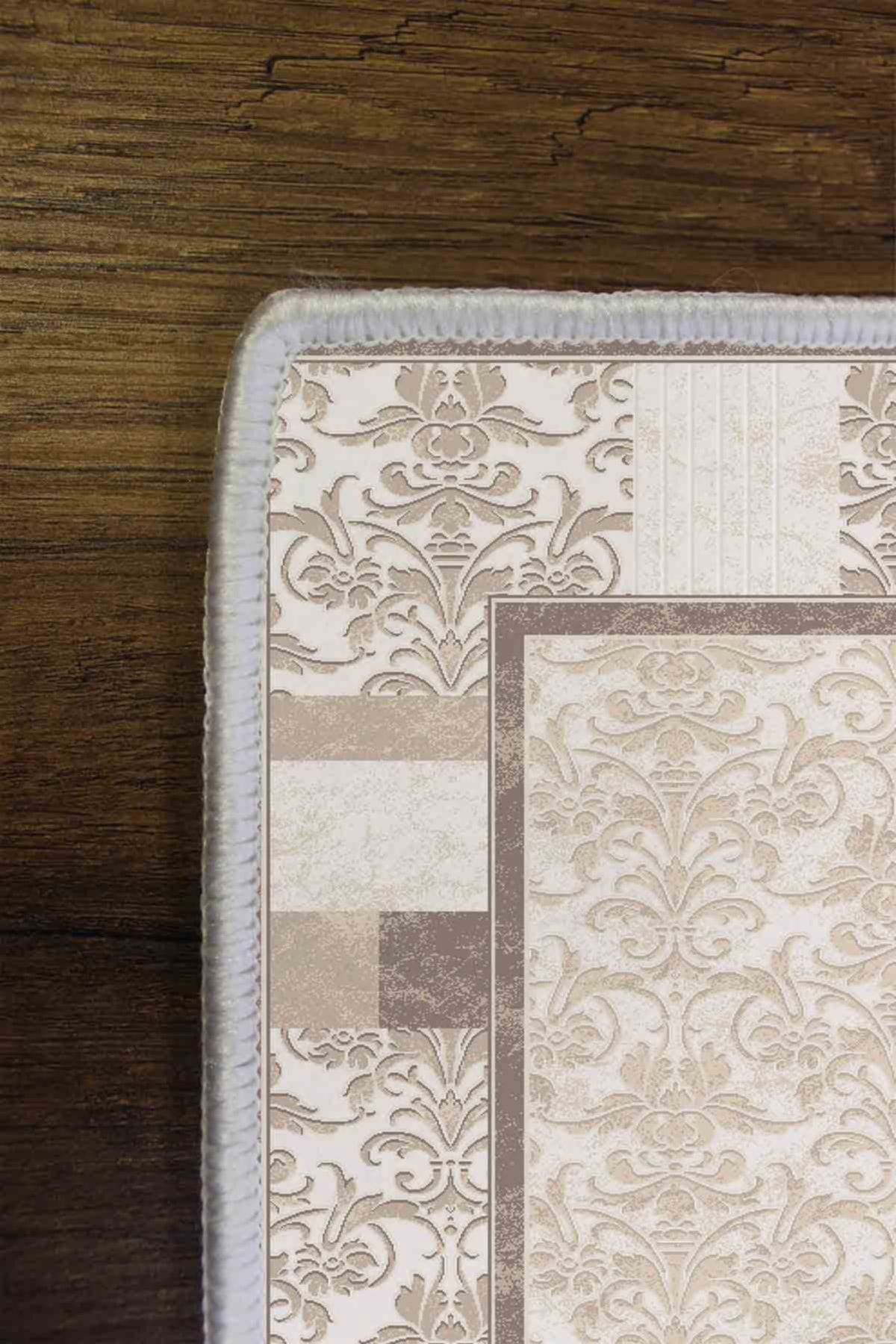 Homefesto-Cream-Flatun Geometric Patterned, Cream Colored Custom Design, Thin, Washable Carpet 4
