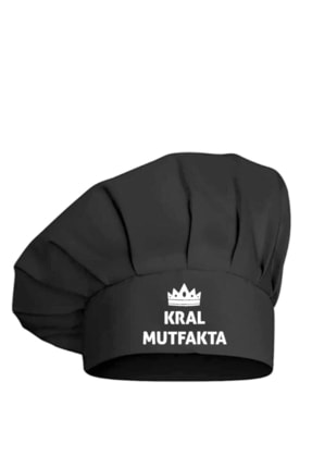 enmalife Kral Mutfakta Baskılı Ayarlanabilir Cırtlı Siyah Aşçı Şapkası