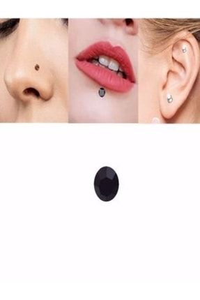 Deliksiz Ultra Güçlü Mıknatıslı Kulak Dudak Fake Piercing Tek Taş Siyah Renk MNY1
