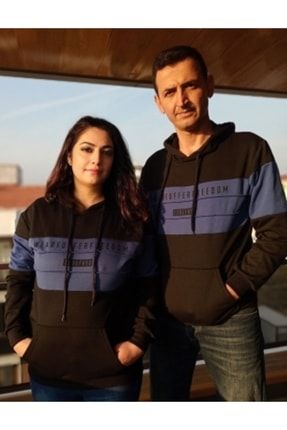 Sevgili Kombini Çift Unicex Kapşonlu Sweatshirt Mavi Şeritli 938376ggs