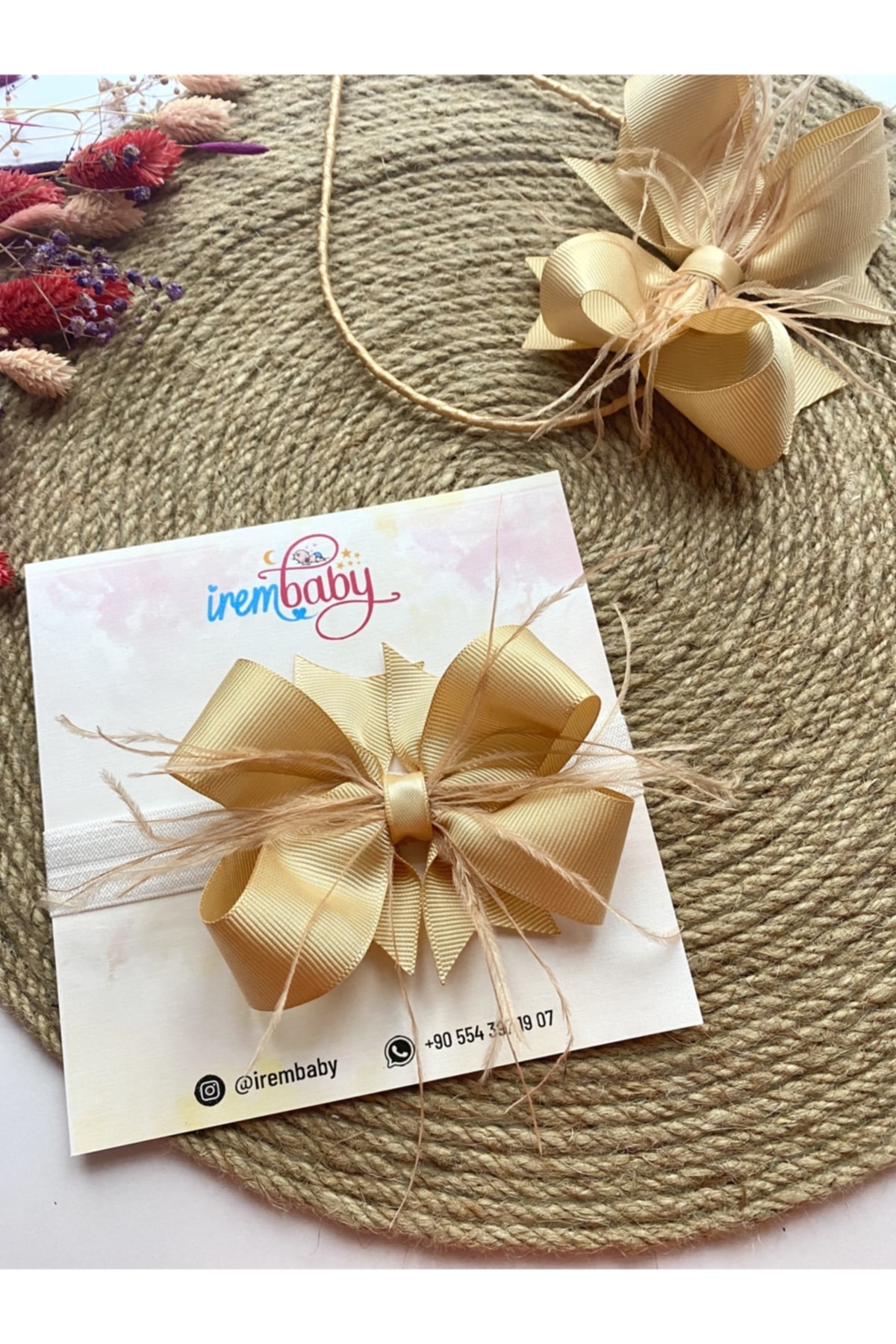 irembaby Anne Bebek Lohusa Seti Gold Tüylü Fiyonk Lohusa Tacı Ve Bebek Saç Bandı Lohusa Takımı fotoğrafı 2 (önizleme)