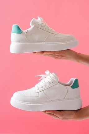 Yeşil - Kadın Mint Beyaz Bağcıklı Sneaker Günlük Spor Ayakkabı Fdn-01 150782BAS0200