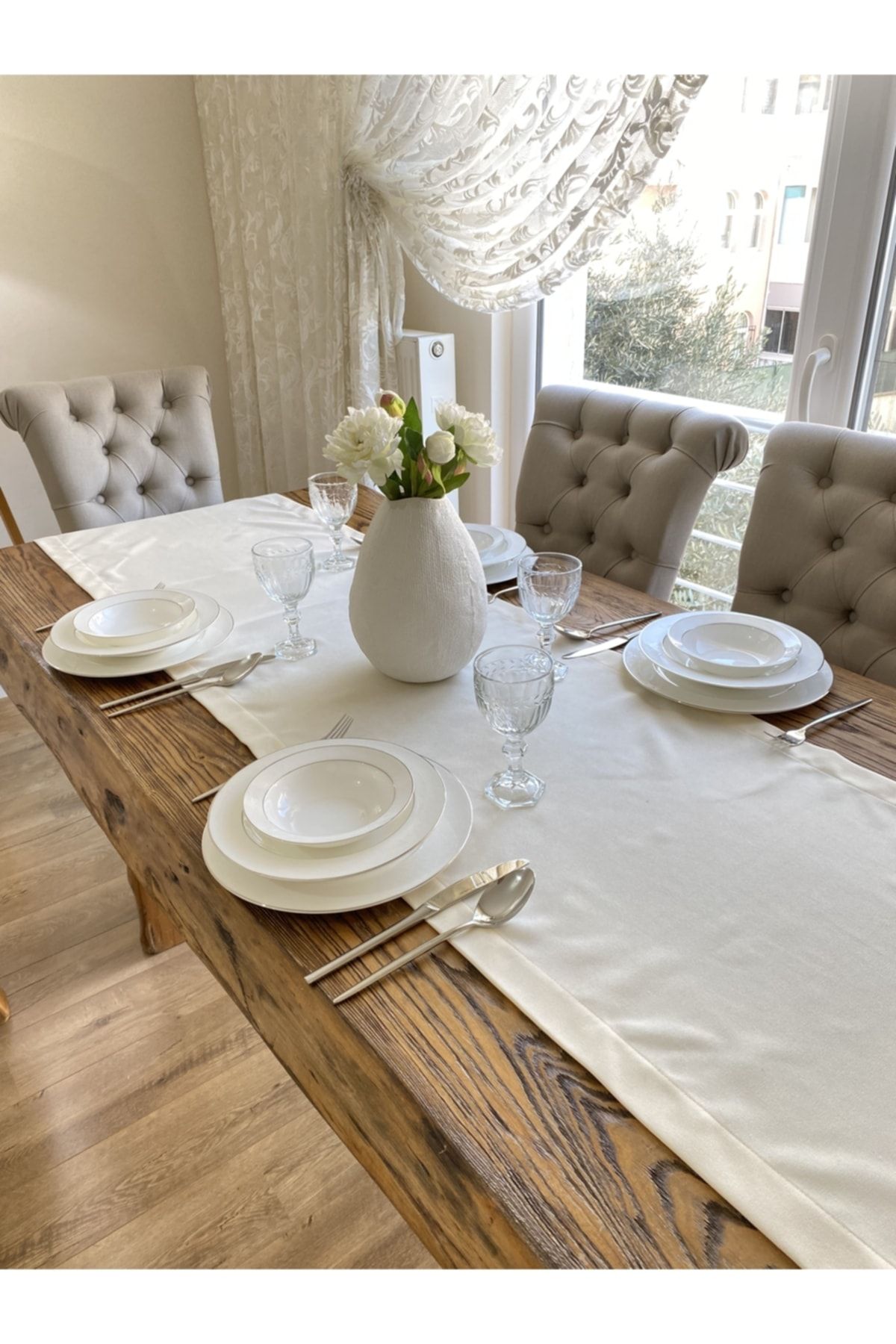 Decamor home Țesătură Moale Dertsiz Ecru Long Runner - 50 x 220