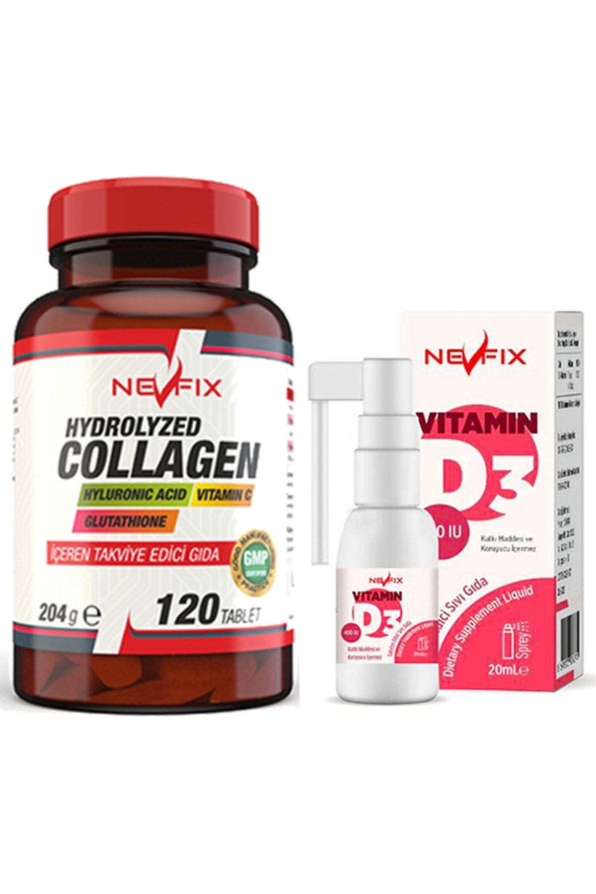 Hydrolyzed Collagen Vitamin C Glutathione 120 Tablet & Vitamin D3 Sıvı 20 Ml
