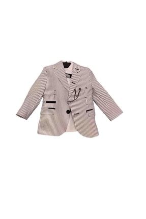 Erkek Çocuk Papyonlu Çizgili Desenli Düğmeli Ceketli 3'lü Takım LFM00556