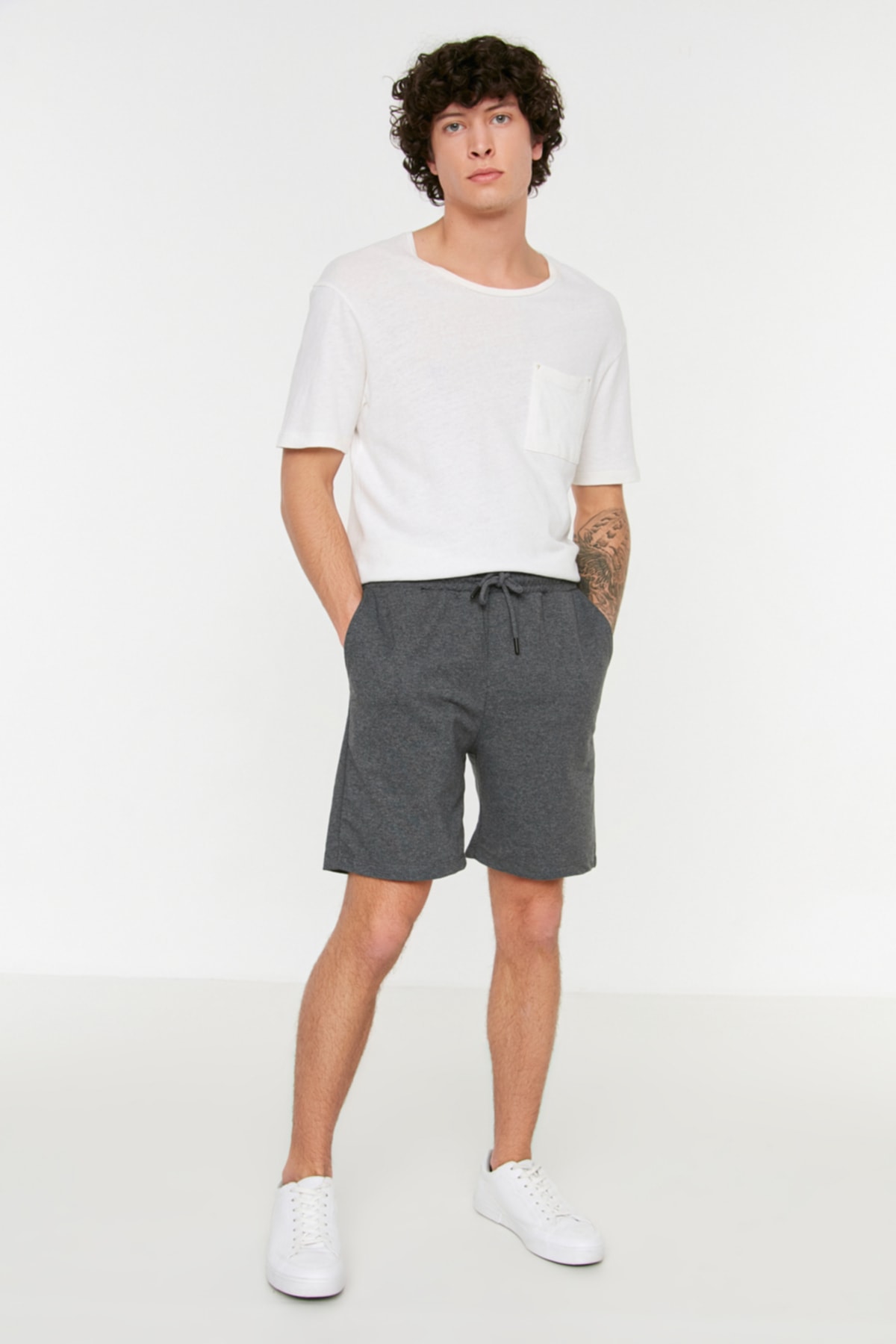 Trendyolmilla  Antrasit-Lacivert Basic Regular/Normal Kesim Düz 2'li Paket Şort TMNSS21SR0095 - Görsel 10