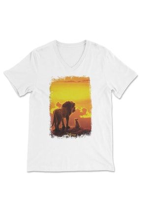 Aslan Kral V Yaka Unisex Tişört T-shirt VBXF76