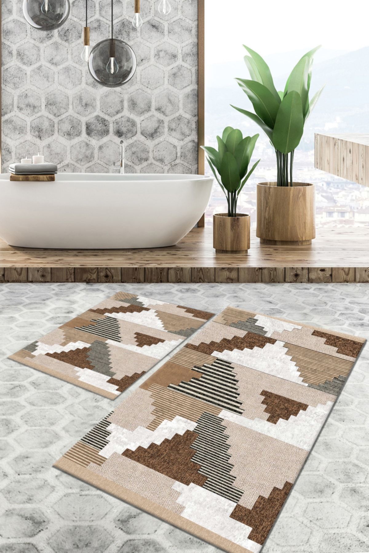 TulipDecorative Carpet Kaydırmaz Taban Yıkanabilir Leke Tutmaz 2 Li Set60x10050x60banyo Halısı Banyo Paspası Klozet Takımı