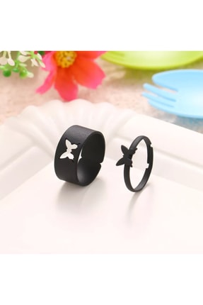Aksesdunya Kelebek Tasarım Siyah Çift Yüzük