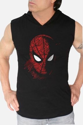 Dijital Örümcek Siyah Kapşonlu | Kolsuz Erkek Atlet T-shirt 1M0KM425AS