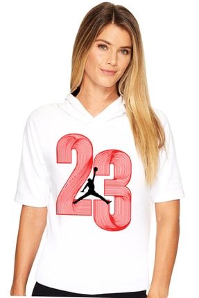Yirmi Üç Beyaz Kapşonlu Kısa Kollu Kadın T-shirt 1M1KW463AB