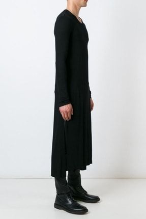 Erkek Yandan Acık Kaftan Siyah Uzun Kollu Kore Style Erkek Elbise Tişört YENI28TSRT