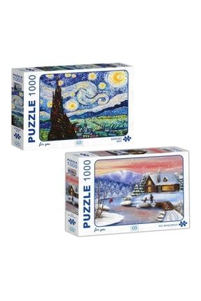 Kış Manzarası - Yıldızlı Gece 1000 Parça Puzzle 2'li Set BS-CA-SET-9