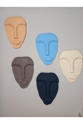 El Yapımı Minimalist Tasarım Duvar Dekorasyon Maskları (MASKELERİ) 5'li Set MSK1002