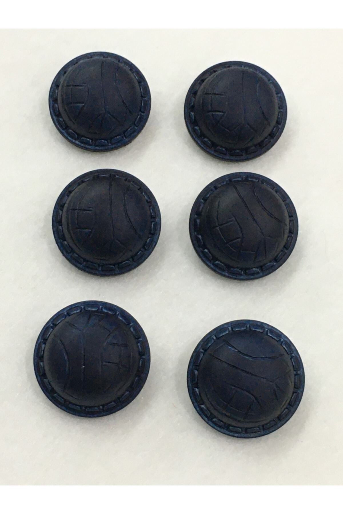 Coat Button Leather Look Set of 6 Navy Blue