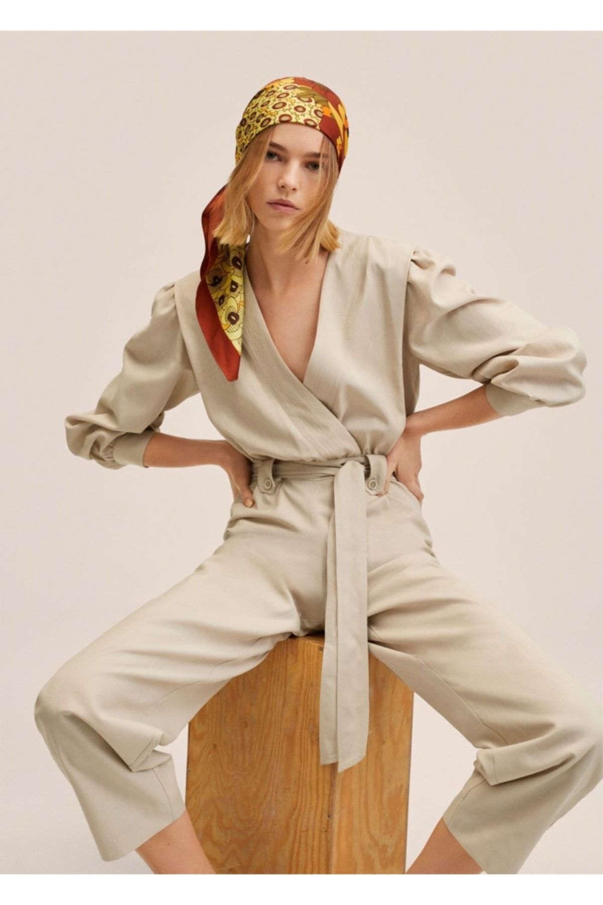 Mango jumpsuit beige hot sale