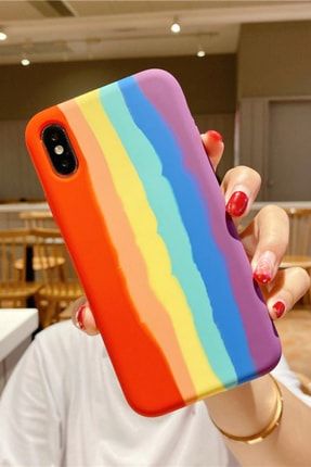 Iphone X Kılıf Tam Silinebilir Sıvı Silikon Rainbow Desenli Içi Kadife Silikon Kılıf xrainbow