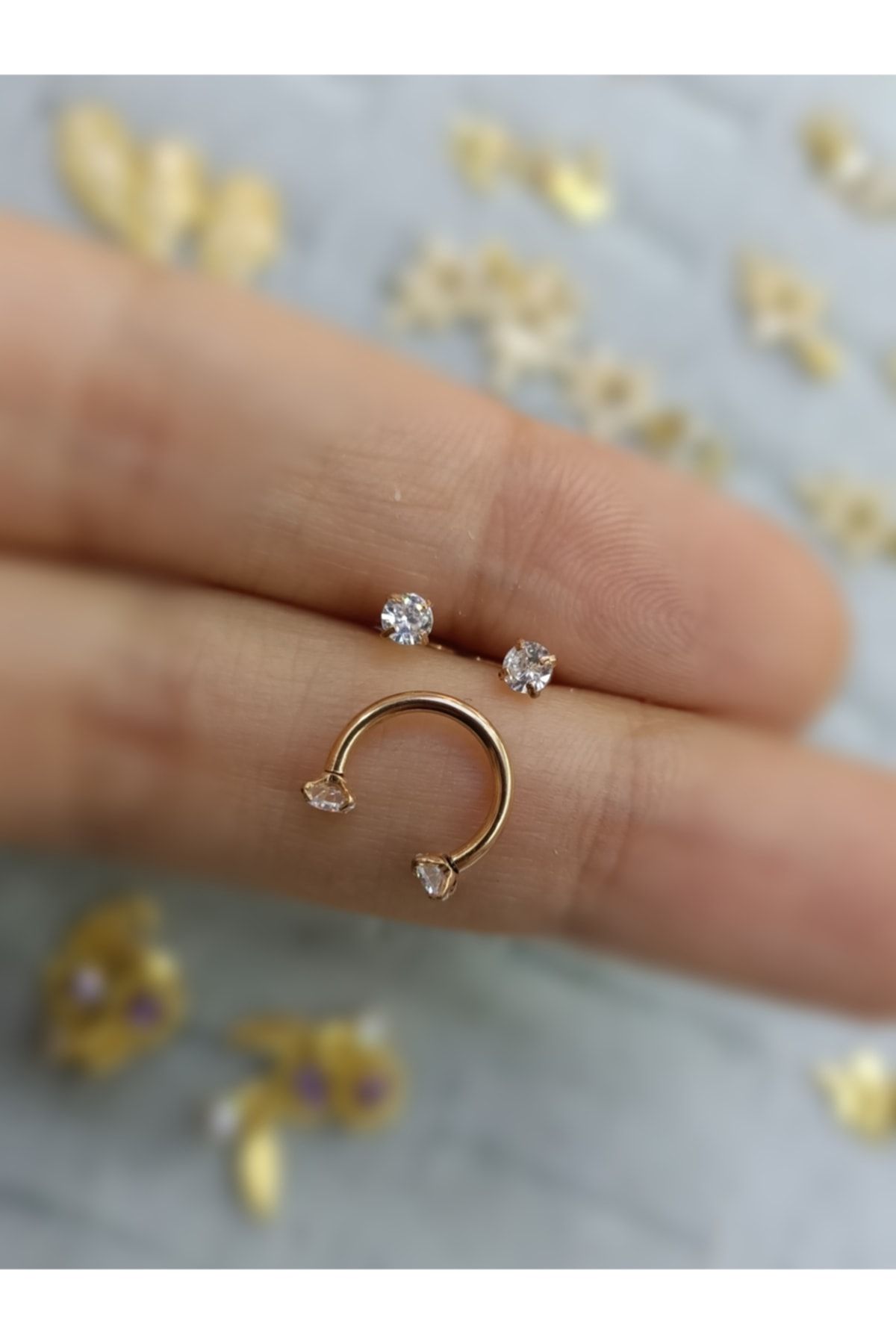 Cerrahi Çelik Zirkon Taşlı Rosegold Yarım Halka Piercing