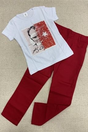 Erkek Çocuk Atatürk Bayraklı - Çift Taraflı Tişört Ve Keten Pantolon TYC00384090064