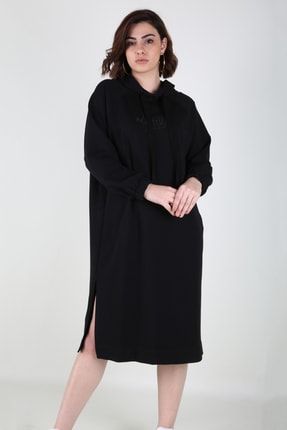 Kadın Siyah Kapüşonlu Diz Altı Elbise Z-000006598