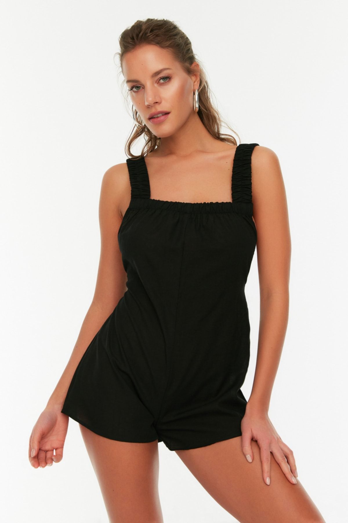 Womens black one piece fitted jumpsuit shorts online