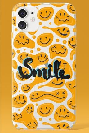 Iphone 11 Smile Yazılı Gülen Emoji Baskılı Şeffaf Telefon Kılıfı FC00049