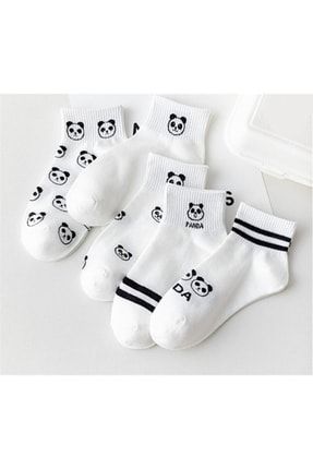 Kadın Siyah Beyaz Panda Desenli Kolej Çorap Seti 5 Çift PANDA-5