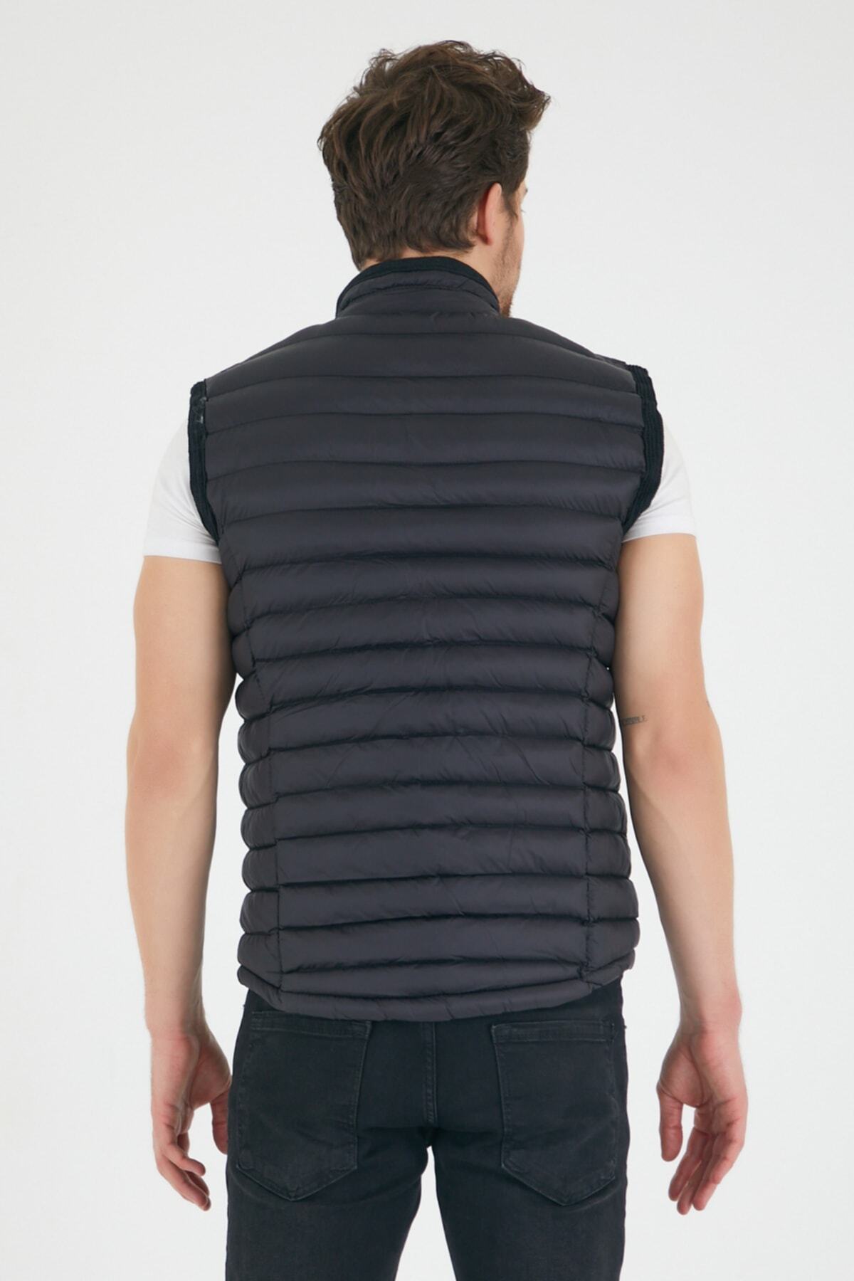 çerme-Men's Slim Fit Puffer Vest Black Ç12 4