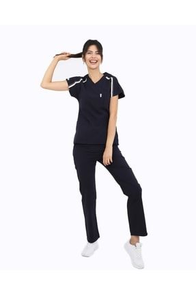 Comfy Sport Kadın Likralı Uniforma Lacivert Doktor Hemşire Sağlıkçı Forması csK05