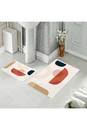 Dot Taban,banyo,paspası Renkli Şekil Desenli 2'li Klozet Takımı 40x60 cm,60x100 Cm S8824