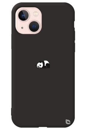 Iphone 13 Siyah Renkli Premium Içi Kadifeli Panda Desenli Silikon Telefon Kılıfı miskinpanda_195