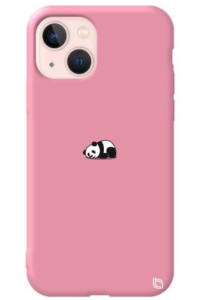 Iphone 13 Pembe Renkli Premium Içi Kadifeli Panda Desenli Silikon Telefon Kılıfı miskinpanda_195