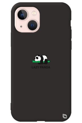 Iphone 13 Siyah Renkli Premium Içi Kadifeli Panda Desenli Silikon Telefon Kılıfı lazypanda_195