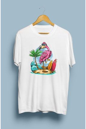 Yaz Güneş Pembe Flamingo Tasarım Baskılı Tişört KRG1122T