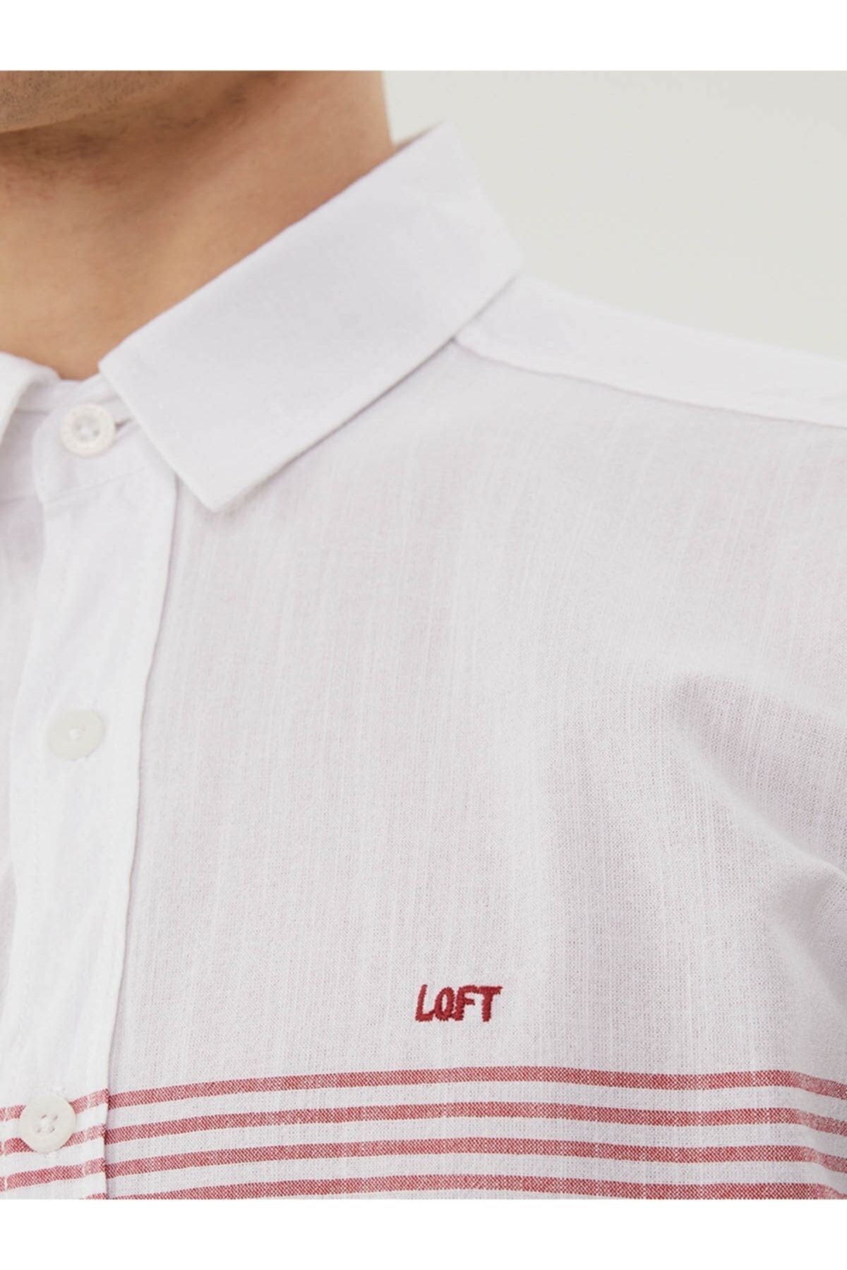 پیراهن / بلوز دکمه دار سفید مردانه Red LF2029304 اورجینال Loft