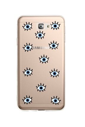Uyumlu Samsung J7 Prime Nazar Gözler Desenli Premium Şeffaf Silikon Kılıf SAMJ7PRSNAZGOZLER12