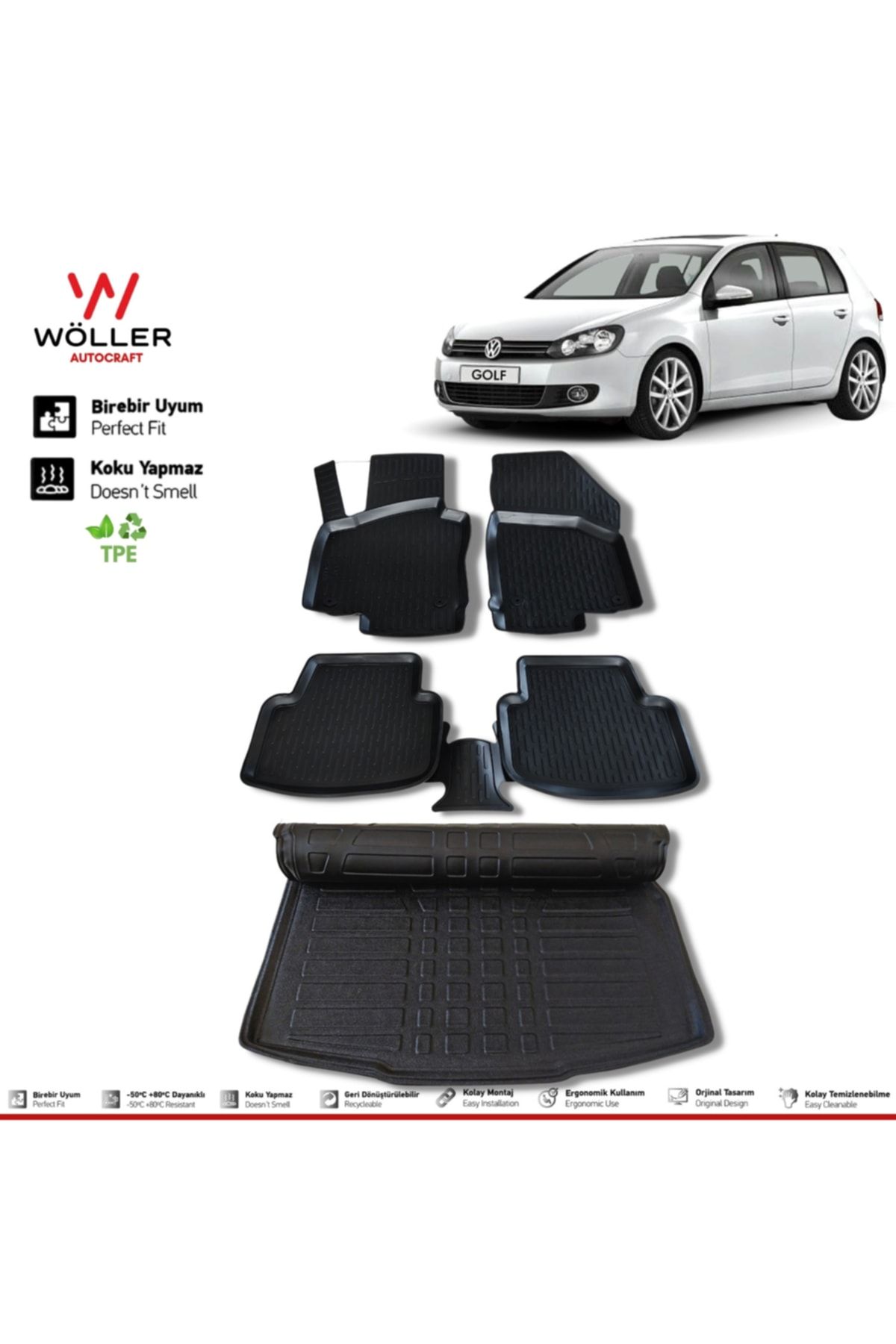 Wöller Volkswagen Golf 6 ковриков для багажного бассейна 2008-2012 3D Ultraflex Set wöllersetultra082