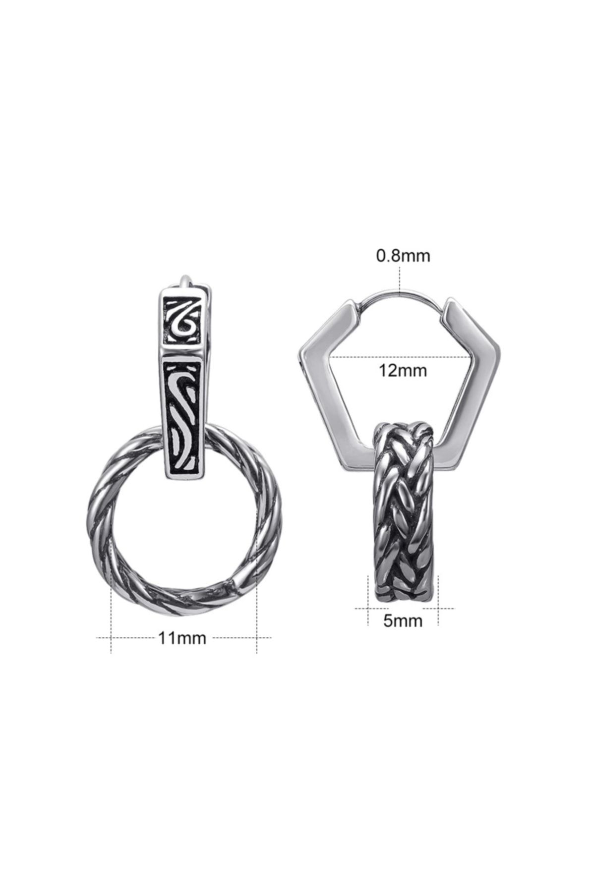 northstarshop-Large Antique Weave Design Snap-on Hexagon Tribal Men's 316l Steel Earrings (pair) with Hoop Accessories? 3