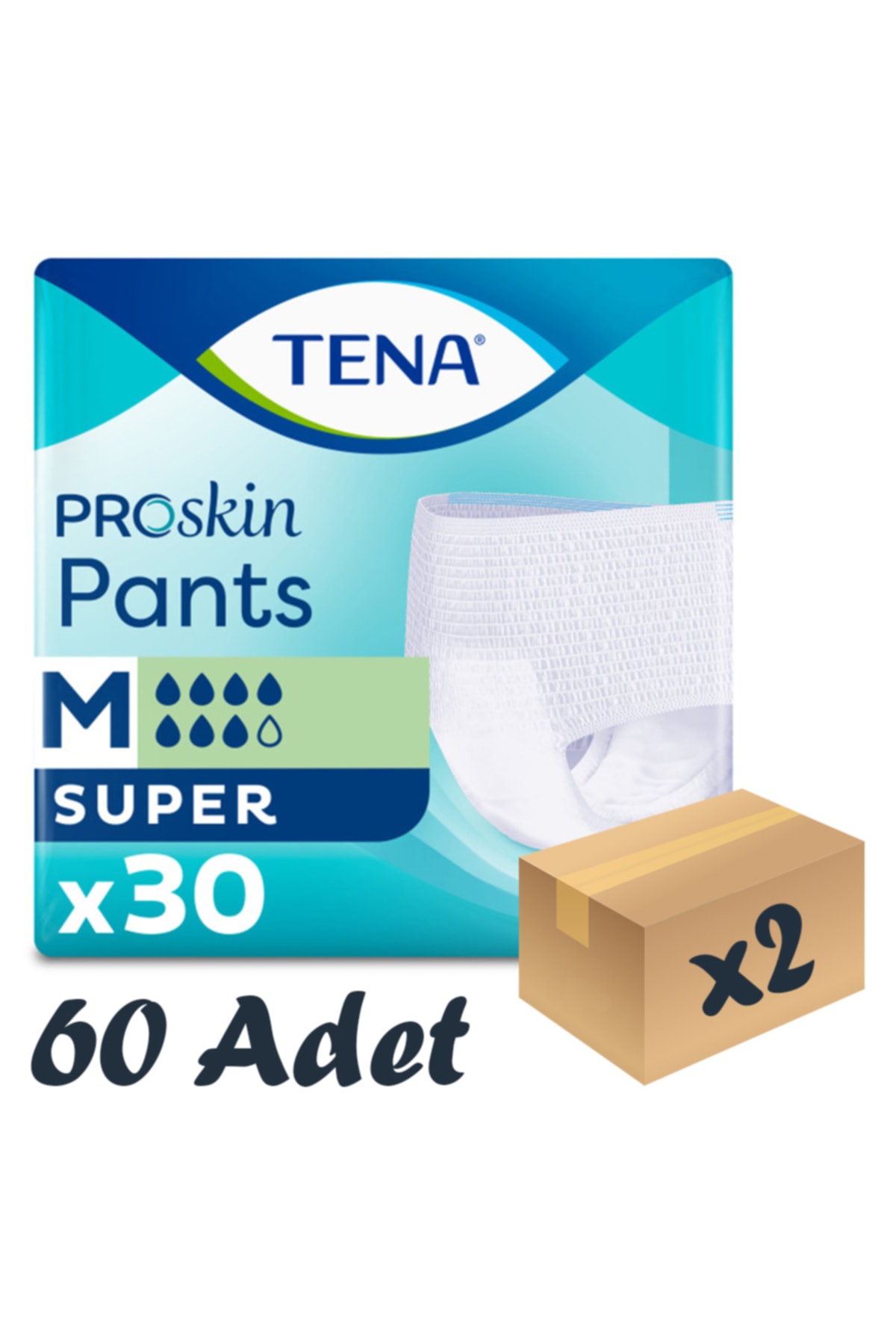 TENA Proskin Pants Super Emici Külot, Orta Boy (m), 7 Damla, 30'lu 2 Paket 60 Adet