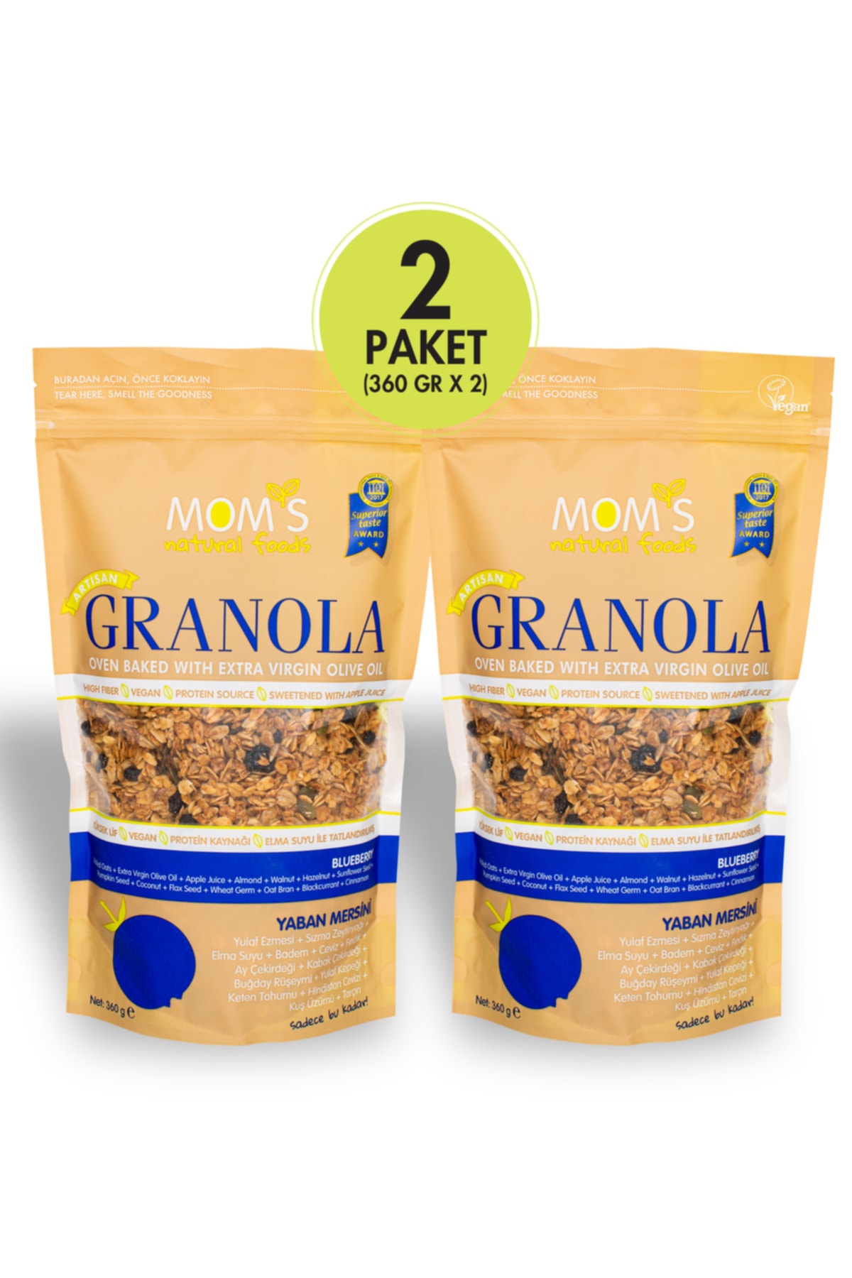 Mom's Natural Foods Yaban Mersini Granola 360 gr - 2'li