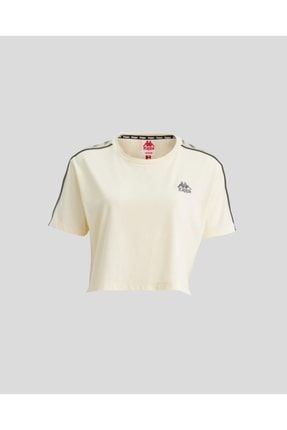Kadın Oversize Fit Crop Tişört T-shirt 371E88W-Bej