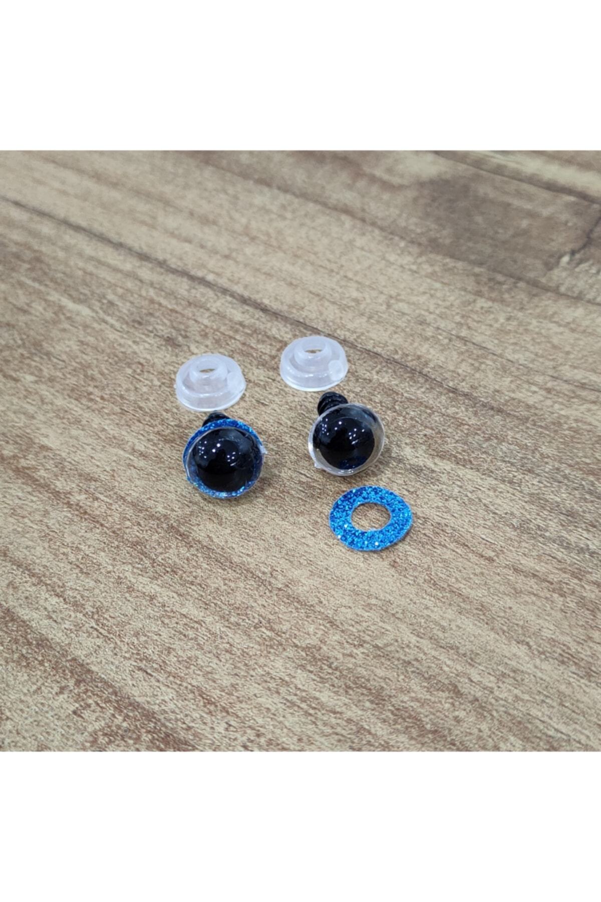 hobimon Amigurumi 10 mm Vidalı Renkli Simli Göz - Mavi - 10 Adet (5 Çift) Kilitli Göz