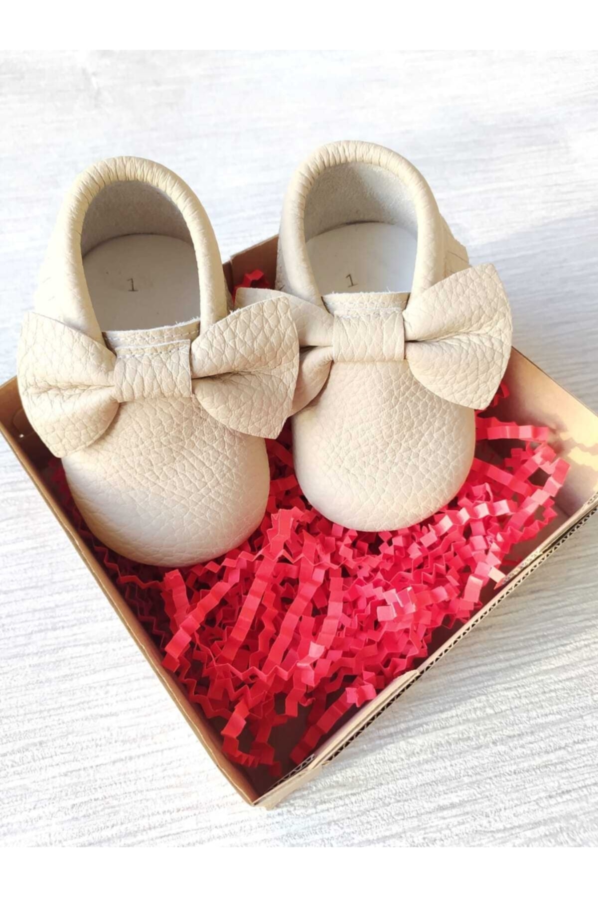 MİNİBİRİ Bella Model Bej Renk Bebek Makosen Patik Bebek Ayakkabısı