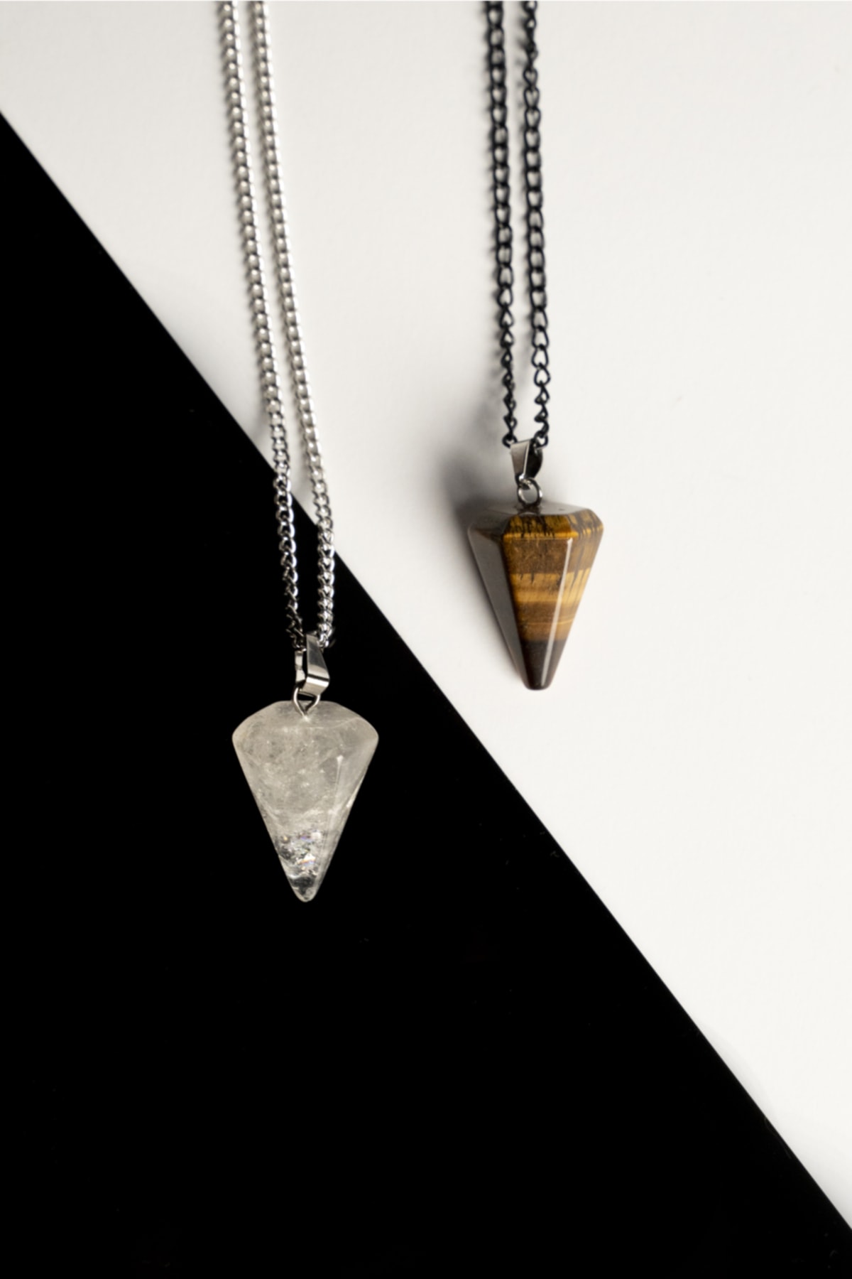 Crystal Quartz-Cappuccino Natural Stone Pandule Couple Valentine Necklaces Tky0233