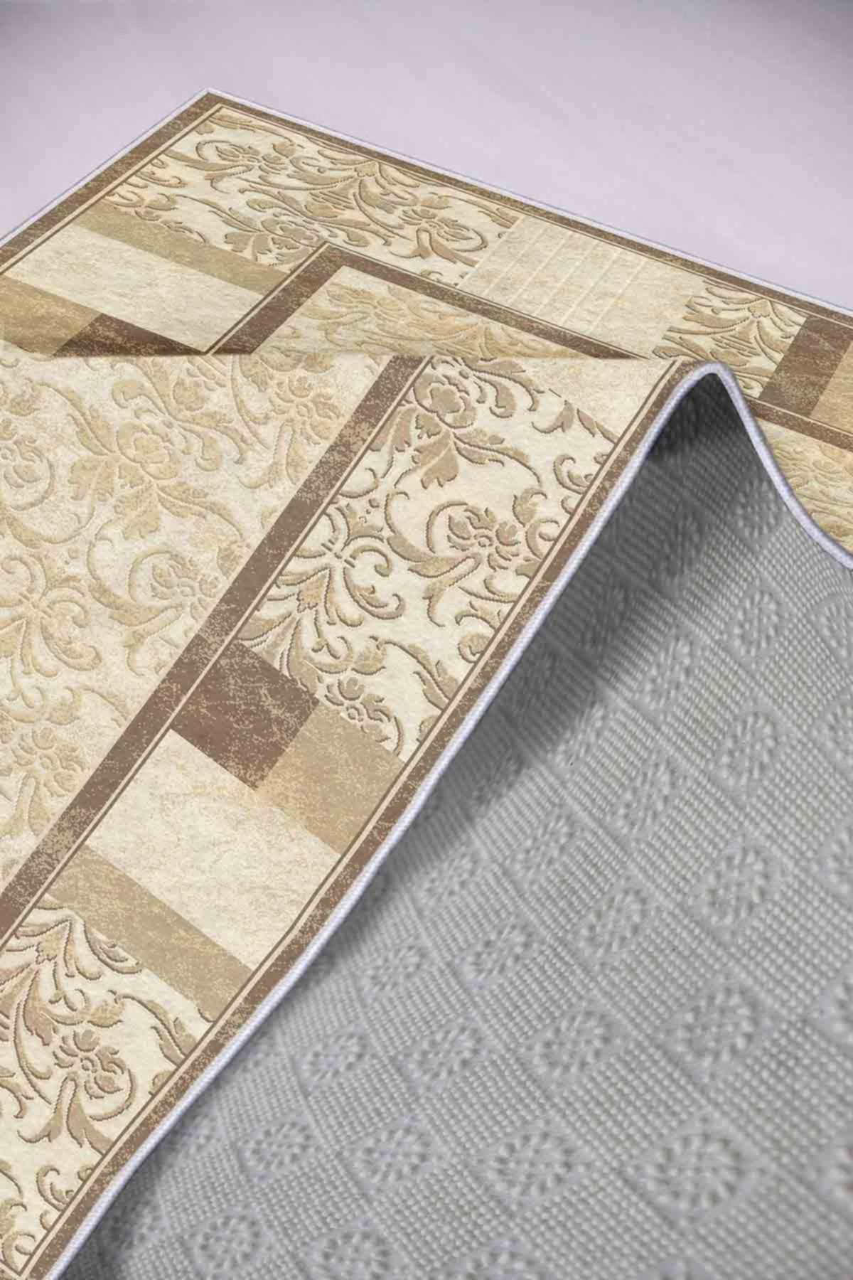 Homefesto-Cream-Flatun Geometric Patterned, Cream Colored Custom Design, Thin, Washable Carpet 3